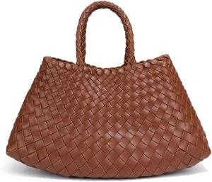 Rejolly Basket Bag for Women Woven Leather Top Handle Tote Handbag Summer Vacation Chic Beach Purse with Drawstring Pouch