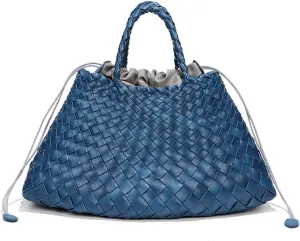 Rejolly Basket Bag for Women Woven Leather Top Handle Tote Handbag Summer Vacation Chic Beach Purse with Drawstring Pouch