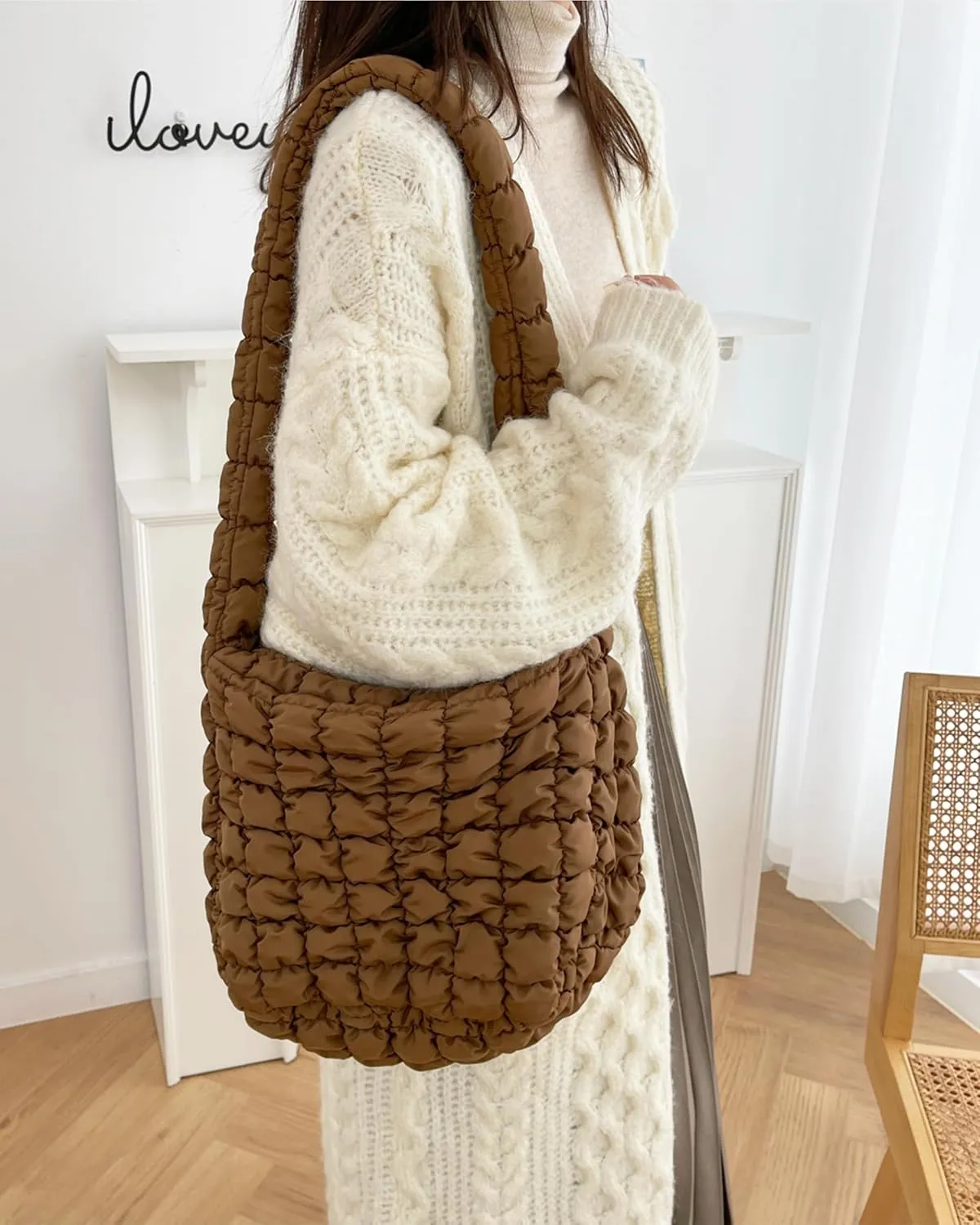 Rejolly Puffer Quilted Shoulder Bag for Women Puffy Bubble Tote Bag Lightweight Nylon Handbag Padded Soft Purse