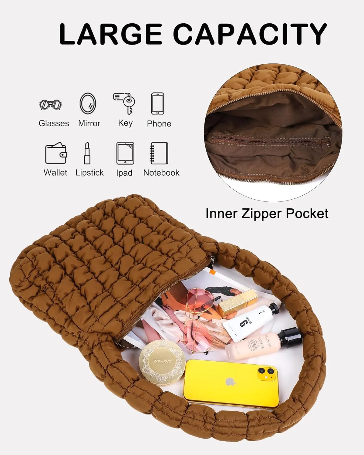 Rejolly Puffer Quilted Shoulder Bag for Women Puffy Bubble Tote Bag Lightweight Nylon Handbag Padded Soft Purse