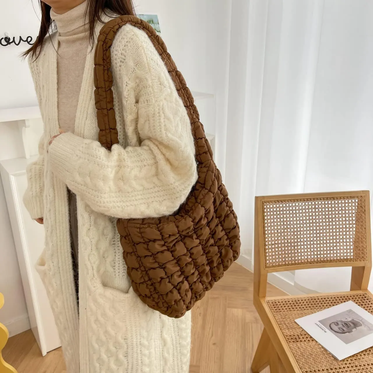 Rejolly Puffer Quilted Shoulder Bag for Women Puffy Bubble Tote Bag Lightweight Nylon Handbag Padded Soft Purse