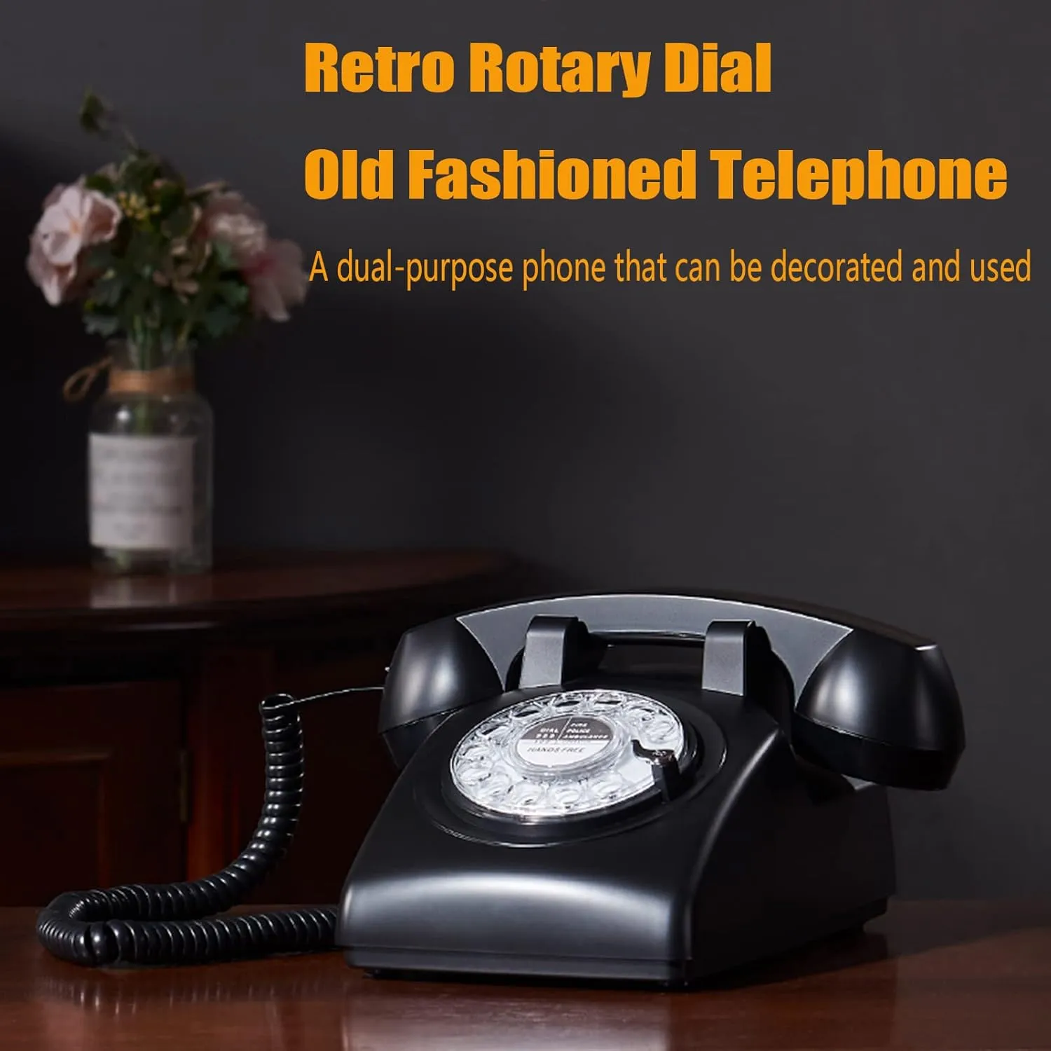 Retro Corded Phone Rotary Dial Telephone Retro Old Fashioned Landline Phones Corded Phone with Hands Free and