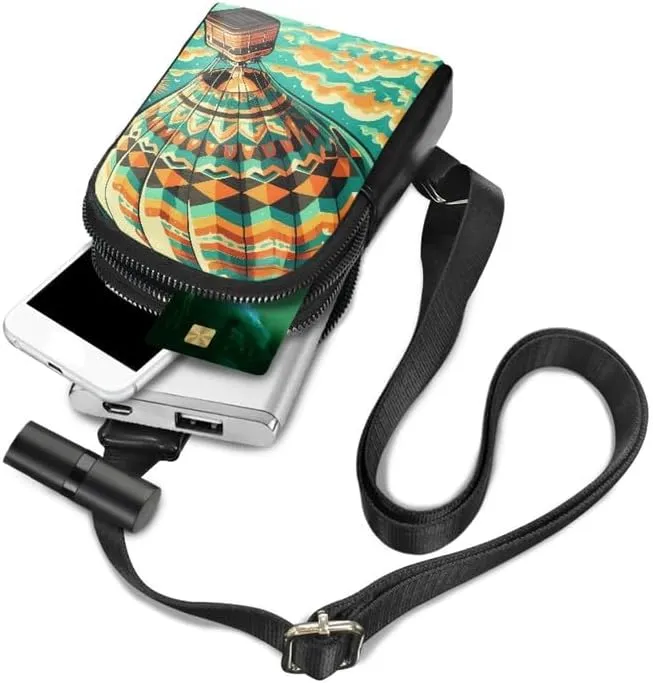 Retro Hot Air Balloon Small Crossbody Bag Cell Phone Purse for Women, Rainbow Stripes Balloons Print Fanny Packs PU Leather Sling Chest Bags for Travel Work