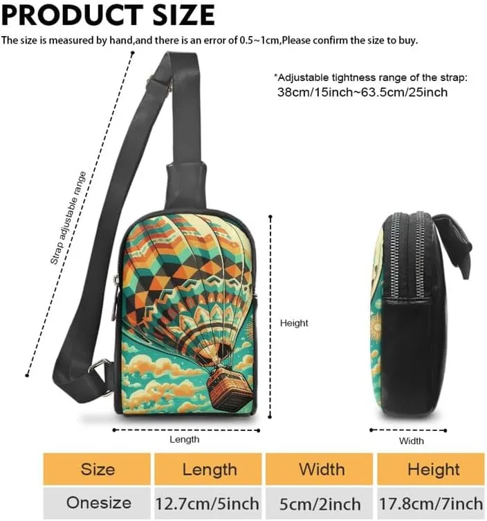 Retro Hot Air Balloon Small Crossbody Bag Cell Phone Purse for Women, Rainbow Stripes Balloons Print Fanny Packs PU Leather Sling Chest Bags for Travel Work