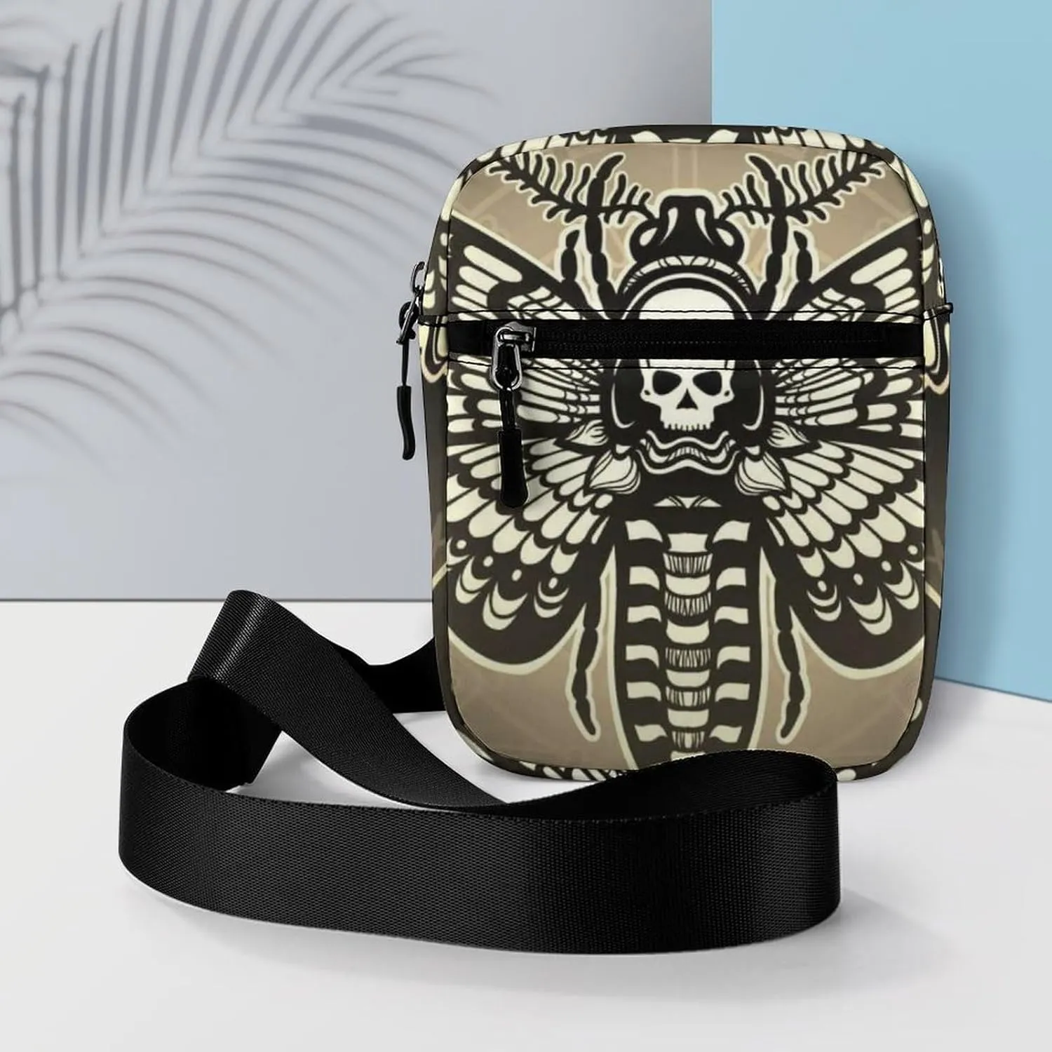 Retro Moth Dead Head, Mystical Circle, Skull, Moon, Stars Occultism Adjustable Fanny Waist Pack Pouch, Waterproof Crossbody Runners Bag Wallet for Gym Hiking Fitness Women Men 6.1 x 2.2 x 7.9 inch