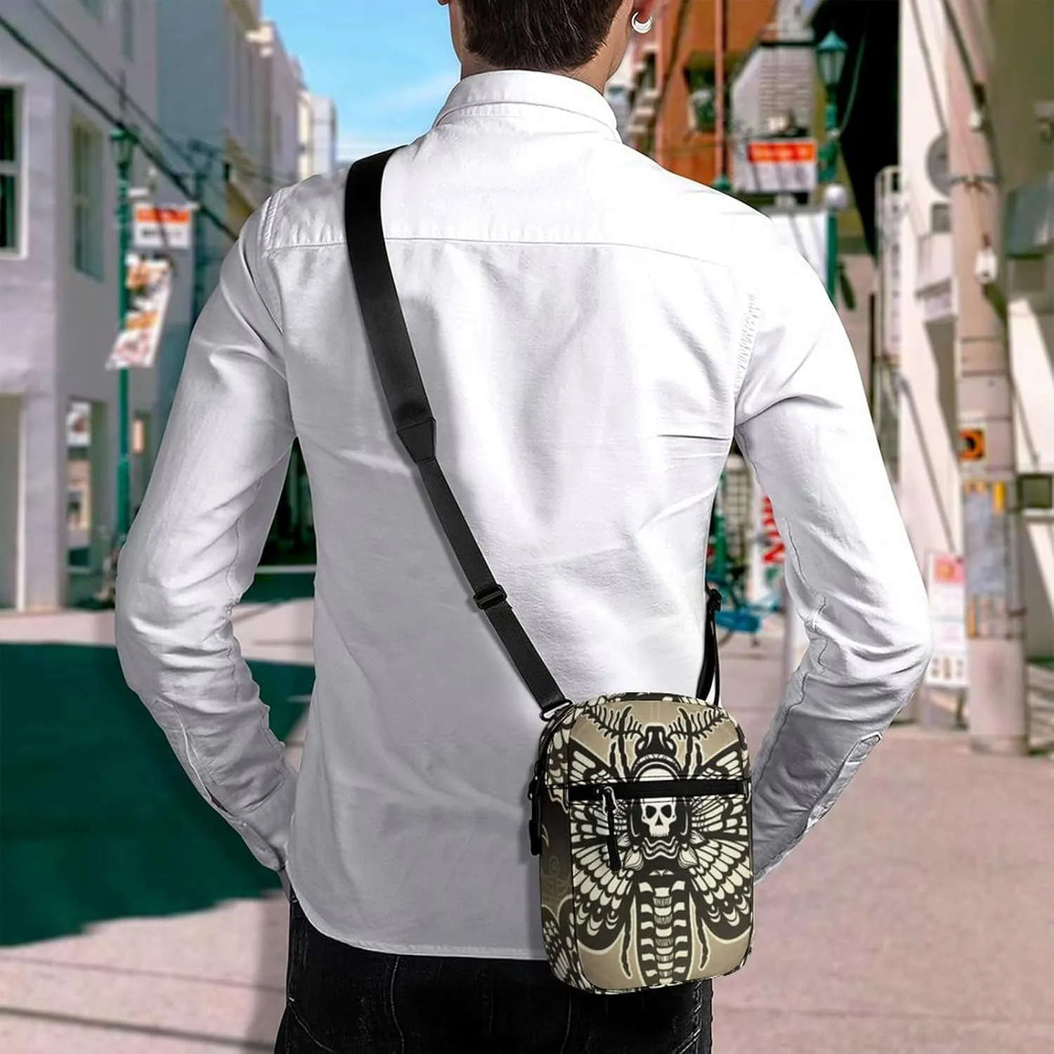 Retro Moth Dead Head, Mystical Circle, Skull, Moon, Stars Occultism Adjustable Fanny Waist Pack Pouch, Waterproof Crossbody Runners Bag Wallet for Gym Hiking Fitness Women Men 6.1 x 2.2 x 7.9 inch
