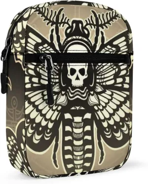 Retro Moth Dead Head, Mystical Circle, Skull, Moon, Stars Occultism Adjustable Fanny Waist Pack Pouch, Waterproof Crossbody Runners Bag Wallet for Gym Hiking Fitness Women Men 6.1 x 2.2 x 7.9 inch