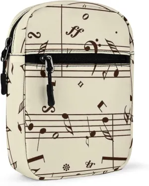 Retro Music Notes Black Ink Hand Drawn icons Artistic Style Adjustable Fanny Waist Pack Pouch, Waterproof Crossbody Runners Bag Wallet for Gym Hiking Fitness Women Men 6.1 x 2.2 x 7.9 inch