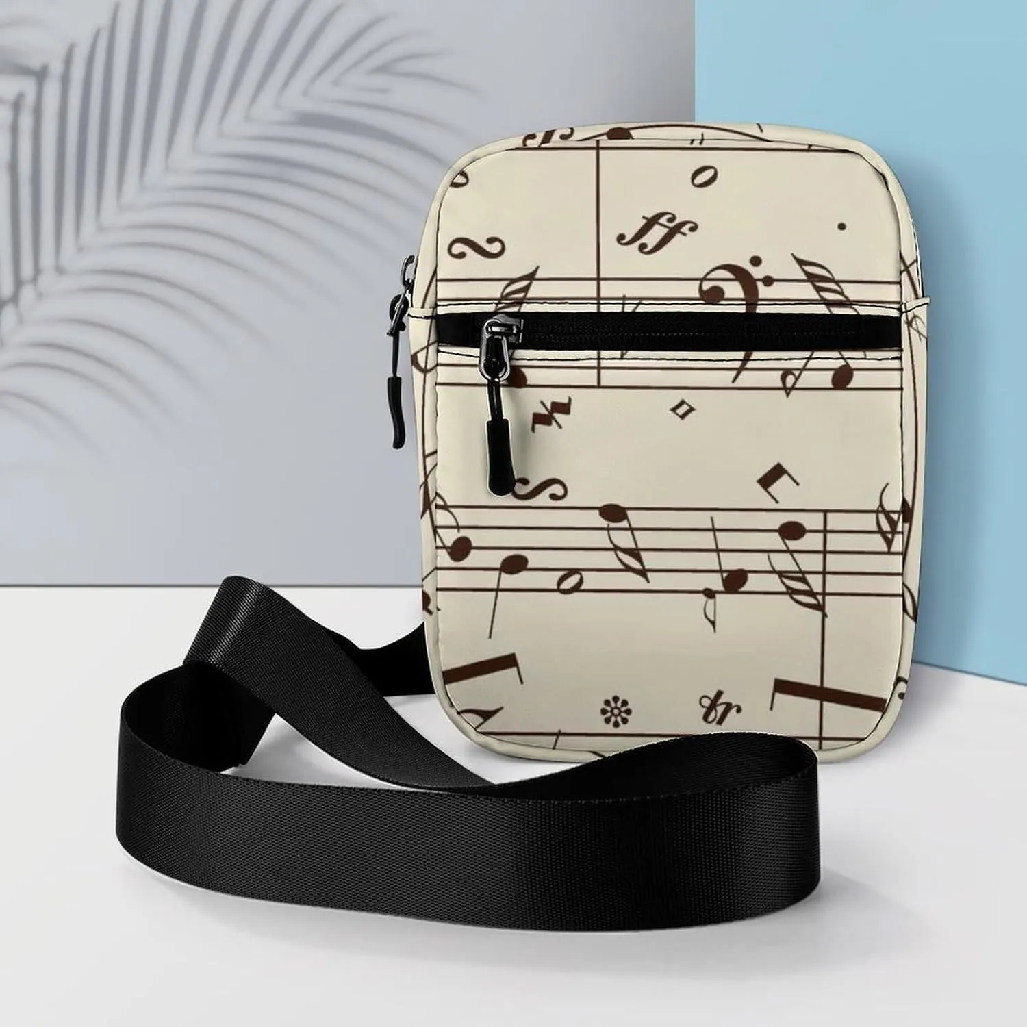 Retro Music Notes Black Ink Hand Drawn icons Artistic Style Adjustable Fanny Waist Pack Pouch, Waterproof Crossbody Runners Bag Wallet for Gym Hiking Fitness Women Men 6.1 x 2.2 x 7.9 inch