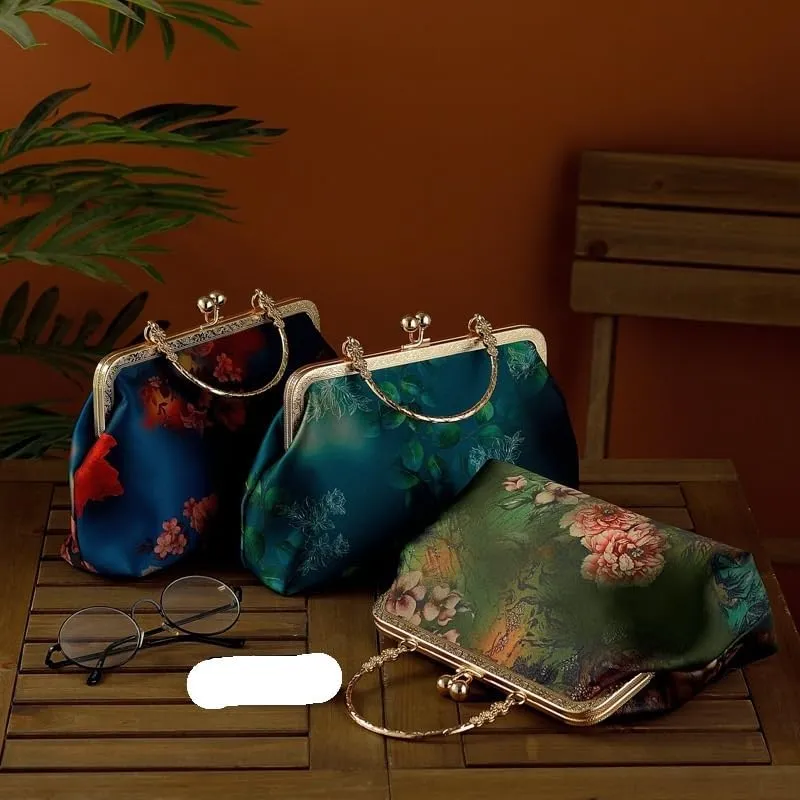Retro Style Printed Hanfu Handbag Cheongsam Bronze Handbag