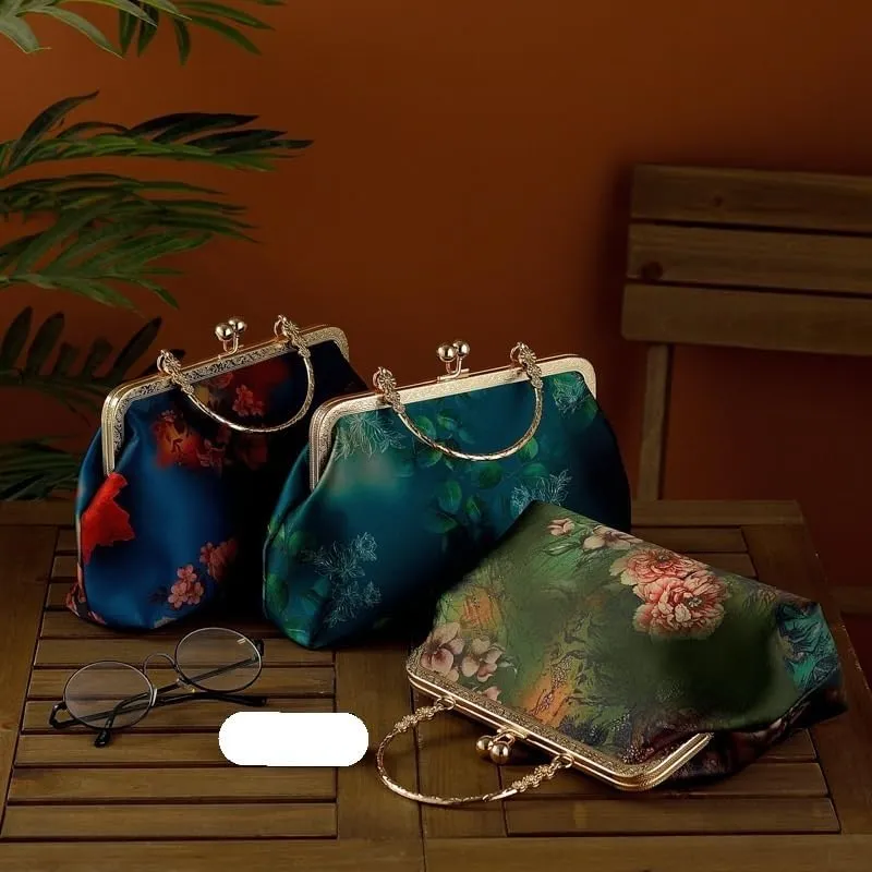 Retro Style Printed Hanfu Handbag Cheongsam Bronze Handbag