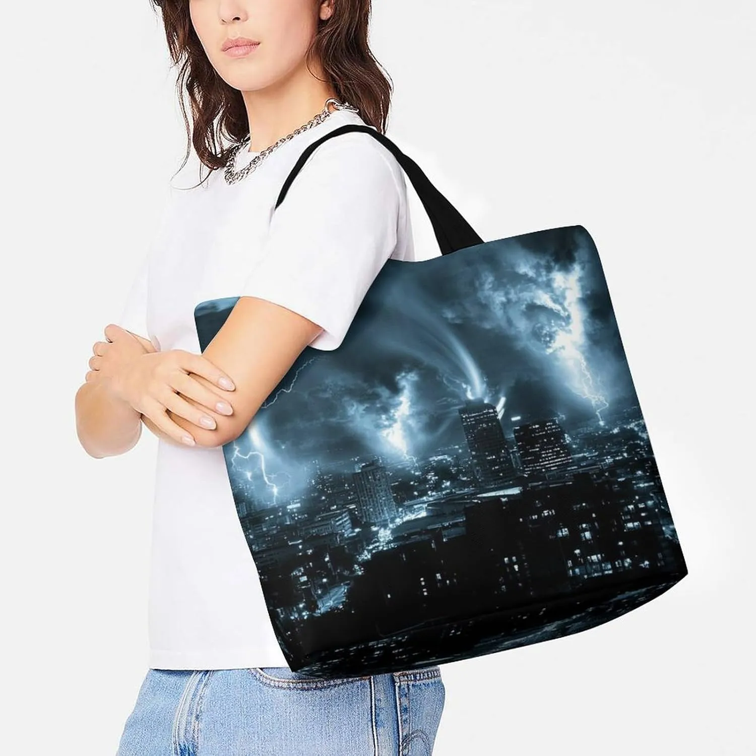 Reusable Grocery Bag for Women, Portable Large Shopping Storage Bag Casual Shoulder Handbags
