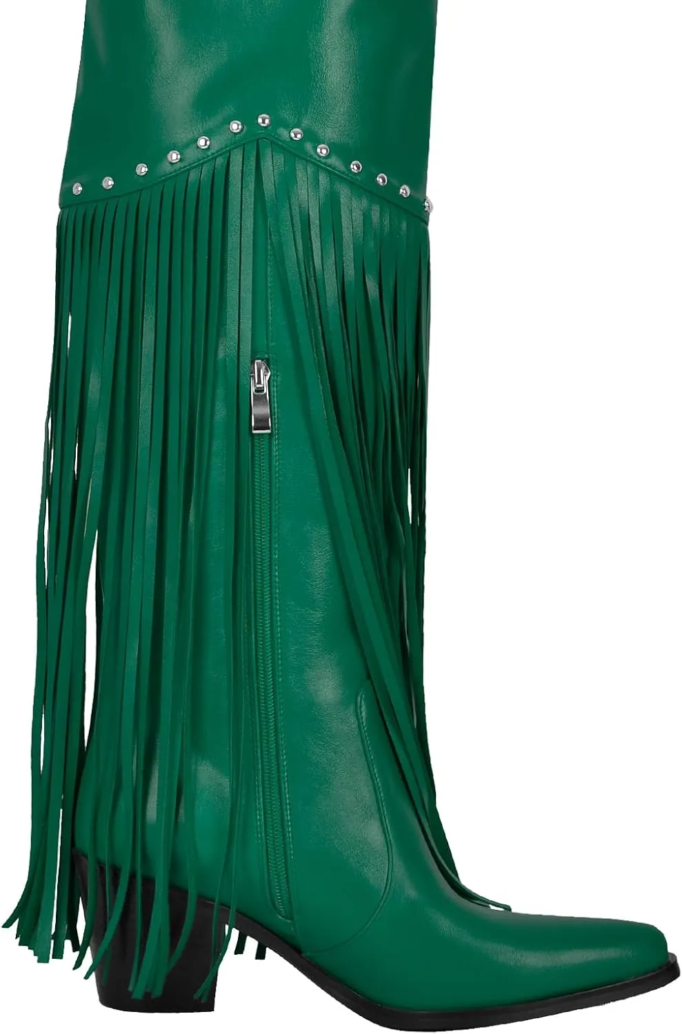 richealnini Fringe Thigh High Boots with Tassels Western Cowboy Boots Zip Up Wide Calf Sock Booties