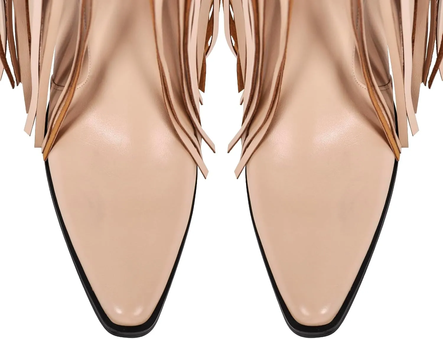 richealnini Fringe Thigh High Boots with Tassels Western Cowboy Boots Zip Up Wide Calf Sock Booties