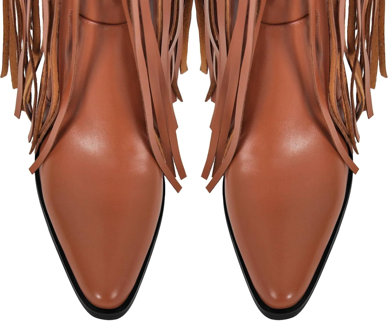 richealnini Fringe Thigh High Boots with Tassels Western Cowboy Boots Zip Up Wide Calf Sock Booties