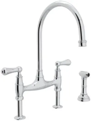 Rohl U.4719L-APC-2 Perrin and Rowe Deck Mount Bridge Kitchen Faucet with Sidespray with High C Spout and Metal ALSace Levers, Polished Chrome by Rohl