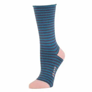 Rose Striped Roll top Crew Sock in Teal