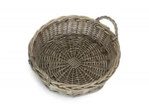 Round Antique Wash Wicker Planter with Handles
