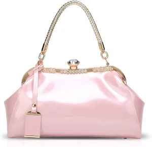 RTGGSEL Women's Crystal Glossy Patent Leather Top Handle Tote Evening Handbag Wedding Crossbody Shoulder Bags Satchel Purse