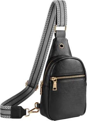 RUNBOX Small Sling Bag for Women, Leather Crossbody Fanny Packs Chest Bag with Adjustable Strap for Travel