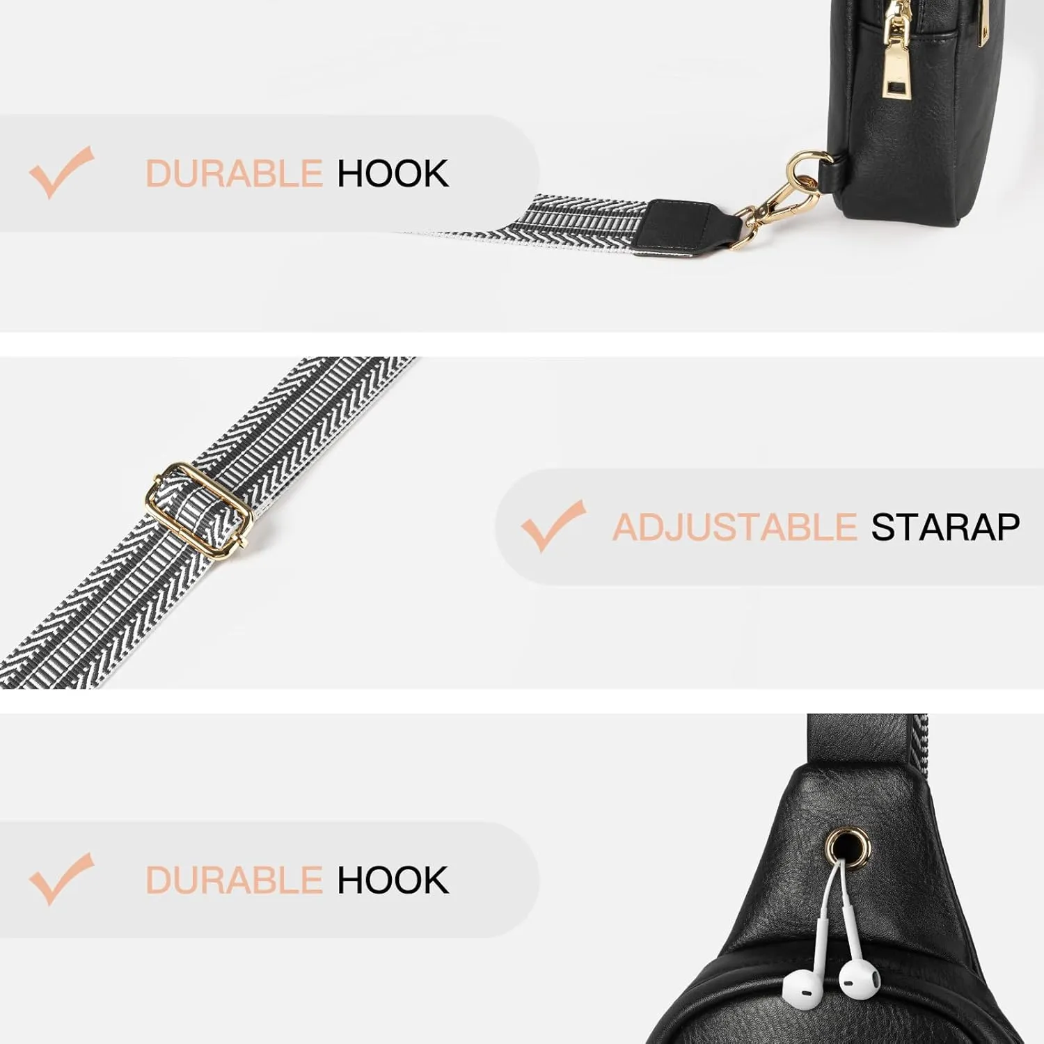 RUNBOX Small Sling Bag for Women, Leather Crossbody Fanny Packs Chest Bag with Adjustable Strap for Travel