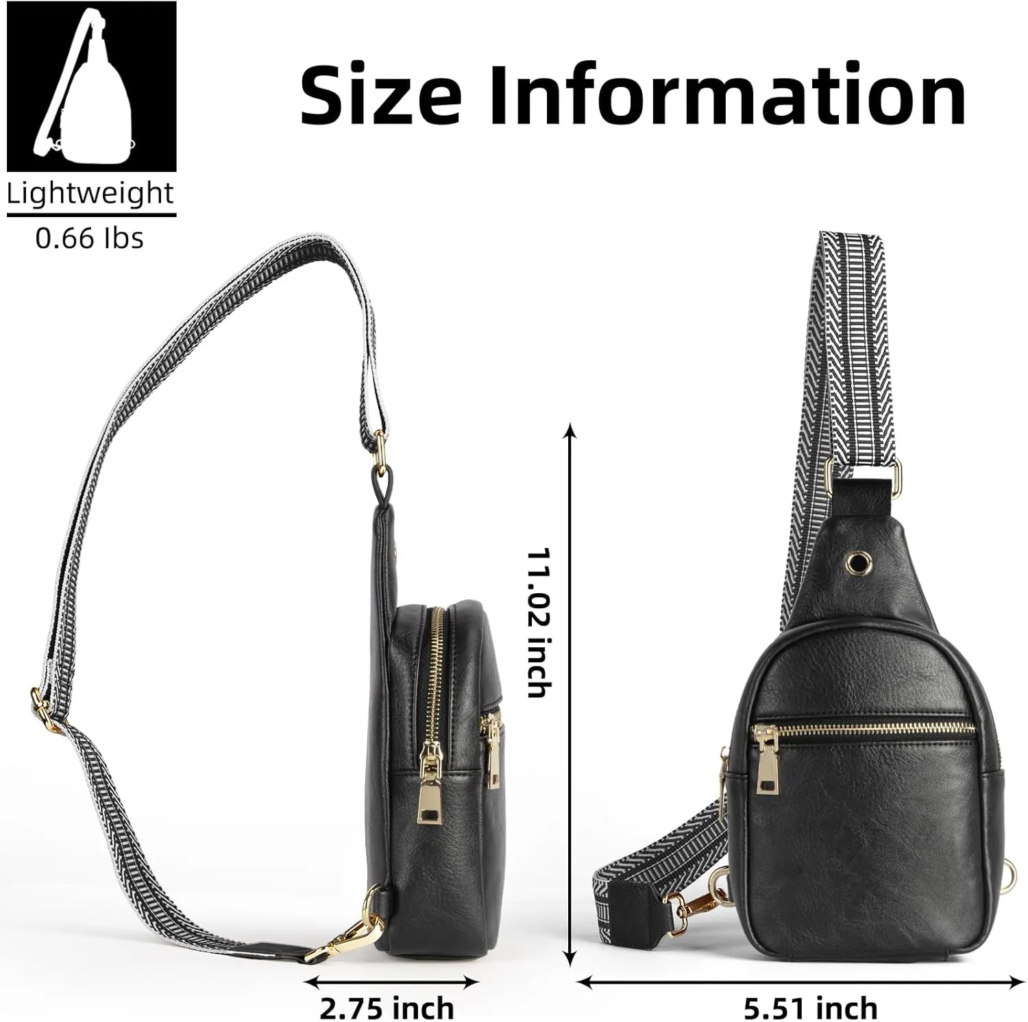 RUNBOX Small Sling Bag for Women, Leather Crossbody Fanny Packs Chest Bag with Adjustable Strap for Travel