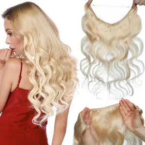 S-noilite Wire Hair Extensions Human Hair with 2 Clips Wavy Blonde Secret Wire Hair Extensions with Adjustable Headband Fish Line Hairpieces For Women 16inch 60g #60 Platinum Blonde