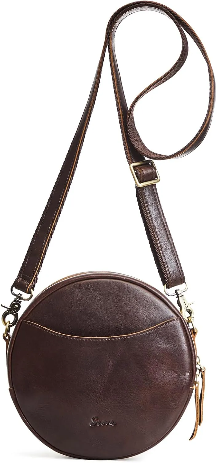 S-ZONE Leather Crossbody Bags for Women Trendy Circle Cross Body Shoulder Bag Designer Round Purses