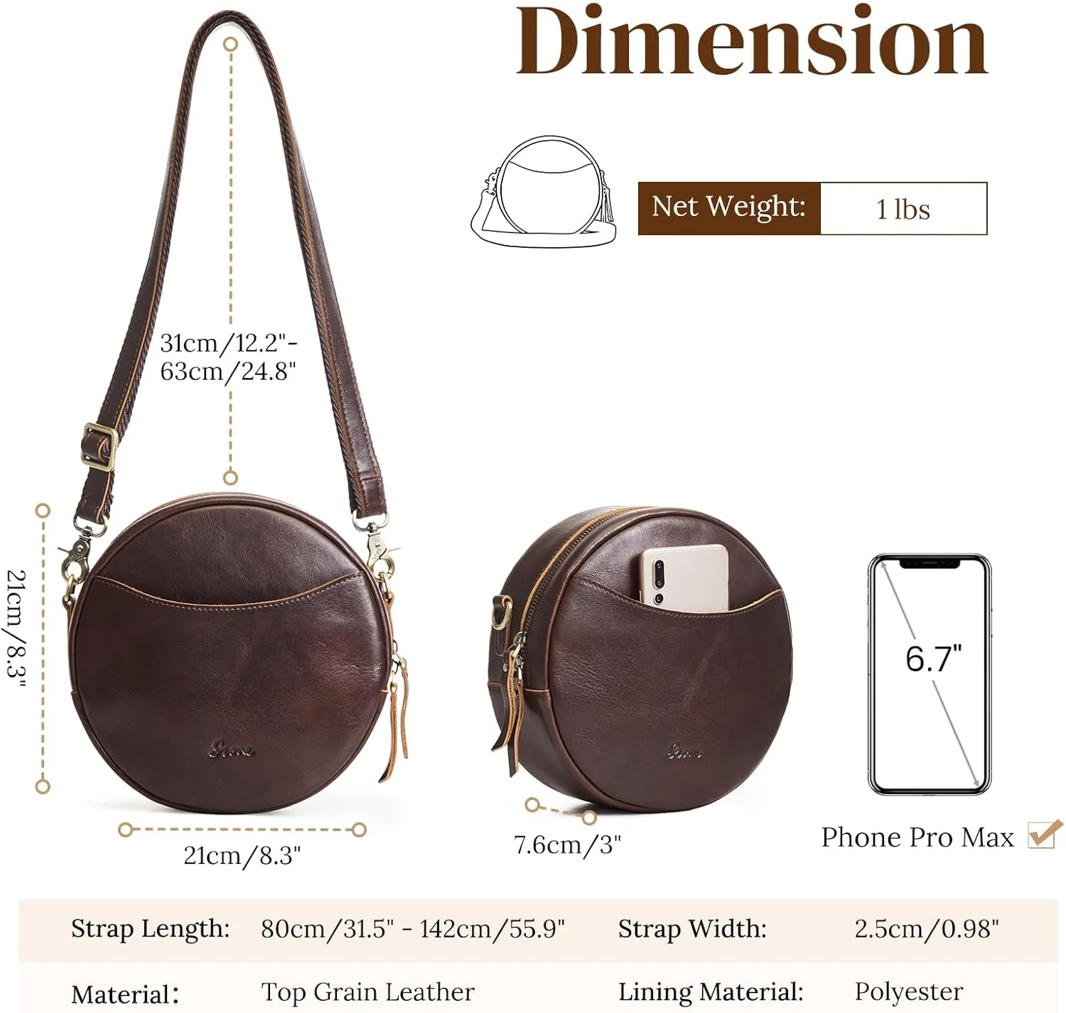 S-ZONE Leather Crossbody Bags for Women Trendy Circle Cross Body Shoulder Bag Designer Round Purses