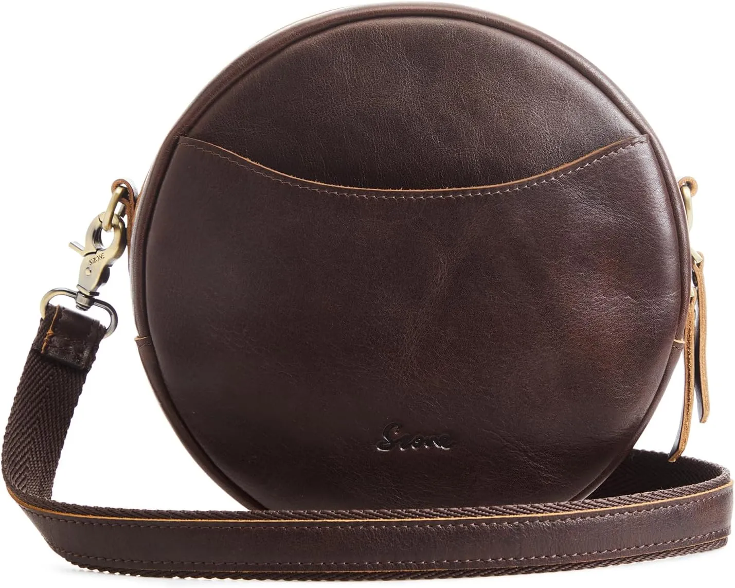 S-ZONE Leather Crossbody Bags for Women Trendy Circle Cross Body Shoulder Bag Designer Round Purses