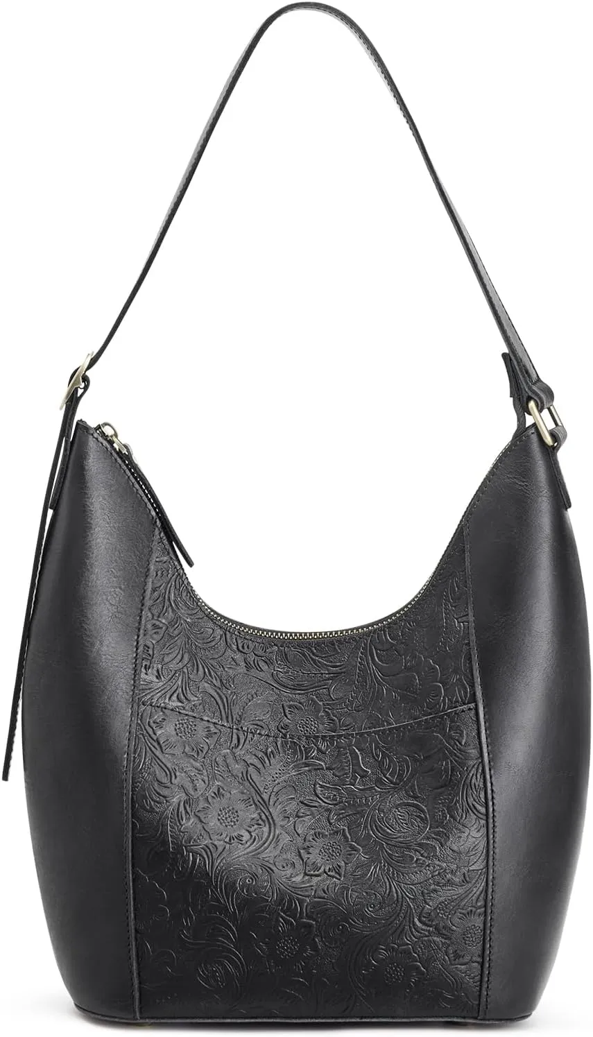 S-ZONE Leather Shoulder Bag for Women Hobo Bag Top Handle Handbag Satchel Purse Rose Pattern