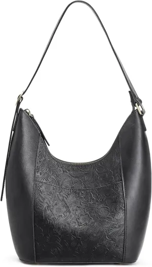S-ZONE Leather Shoulder Bag for Women Hobo Bag Top Handle Handbag Satchel Purse Rose Pattern