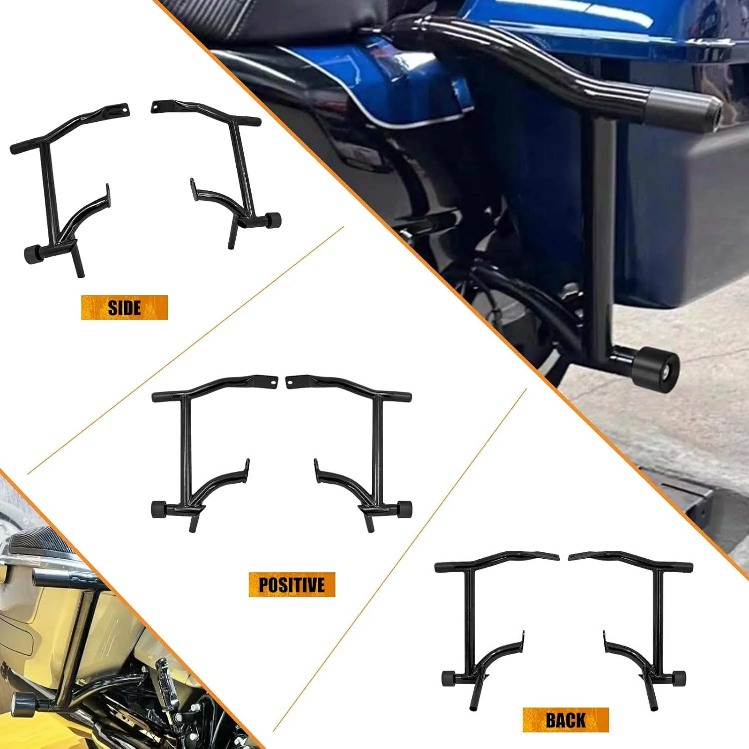 Saddle Bag Guards Crash Bars Fit for Harley Touring Electra Glide FLHT Street Glide FLHX Road Glide FLTRX Road King FLHR 2009-2025 (Decorative Wheel Black)