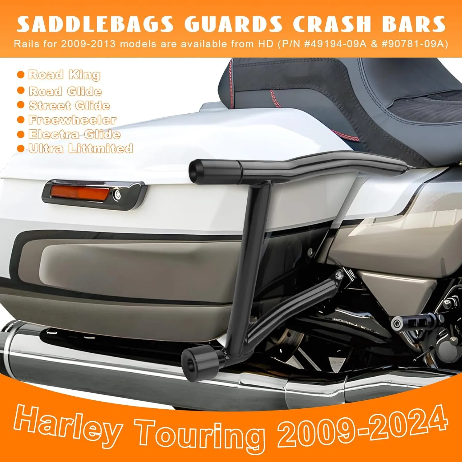 Saddlebag Guards Tip-Over Crash Bars Rear Saddle Bag Support Bracket Protection Kit Fit for Harley Touring Street Glide Road Glide Road King Electra Glide CVO Ultra Limited Freewheeler 2009-2025