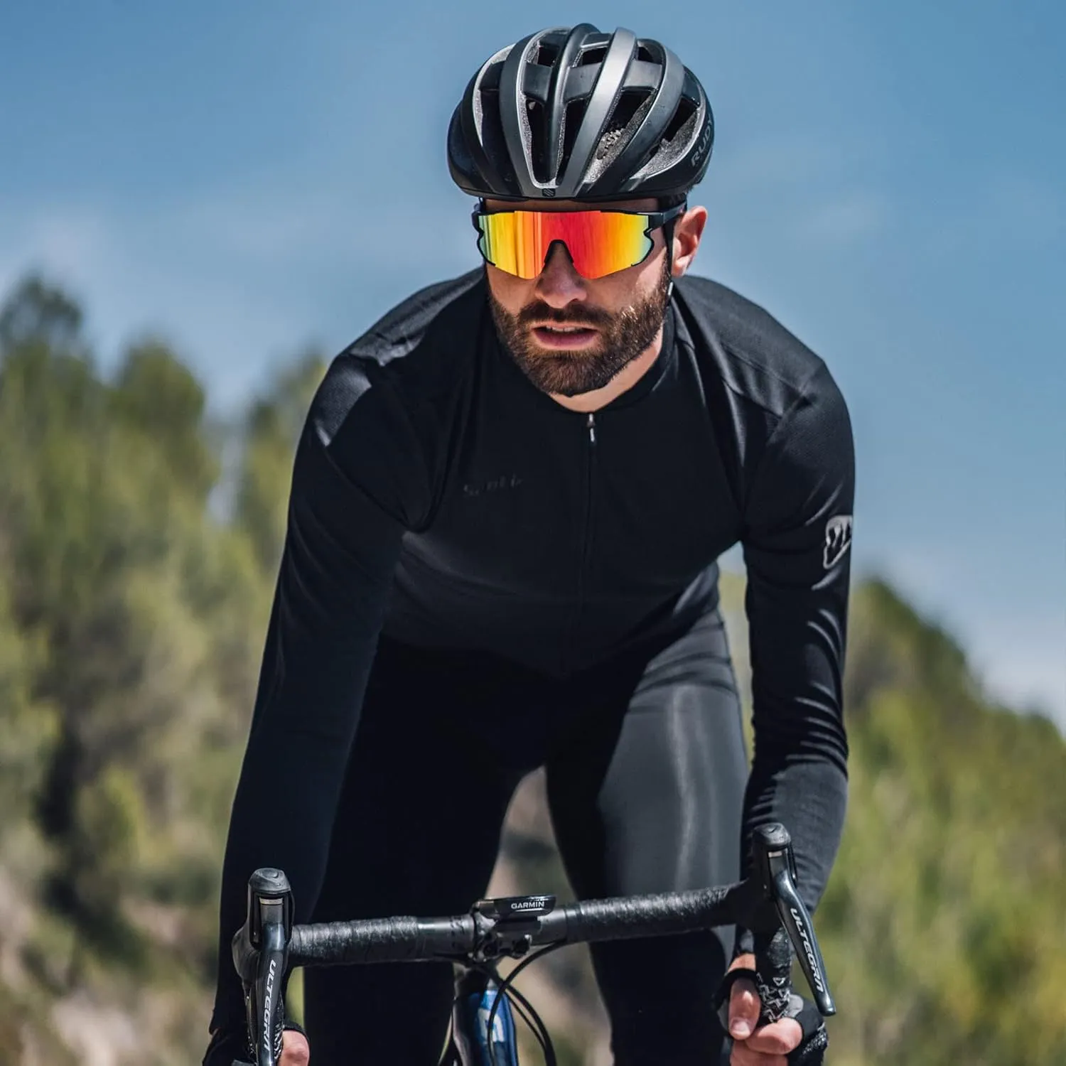 Santic Men's Cycling Jersey Long Sleeve Top Road Bike Shirt Full Zipper UPF 50  MTB Jersey with Pockets