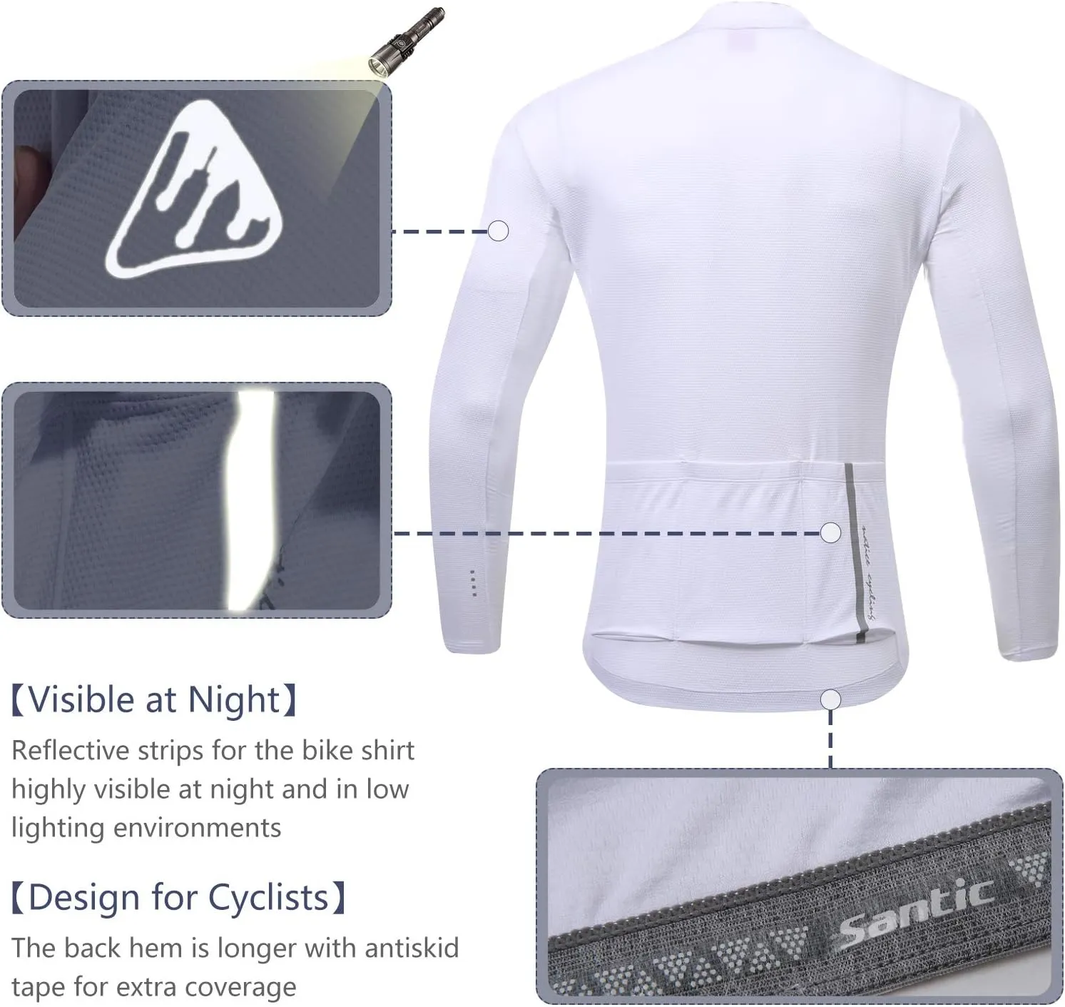 Santic Men's Cycling Jersey Long Sleeve Top Road Bike Shirt Full Zipper UPF 50  MTB Jersey with Pockets