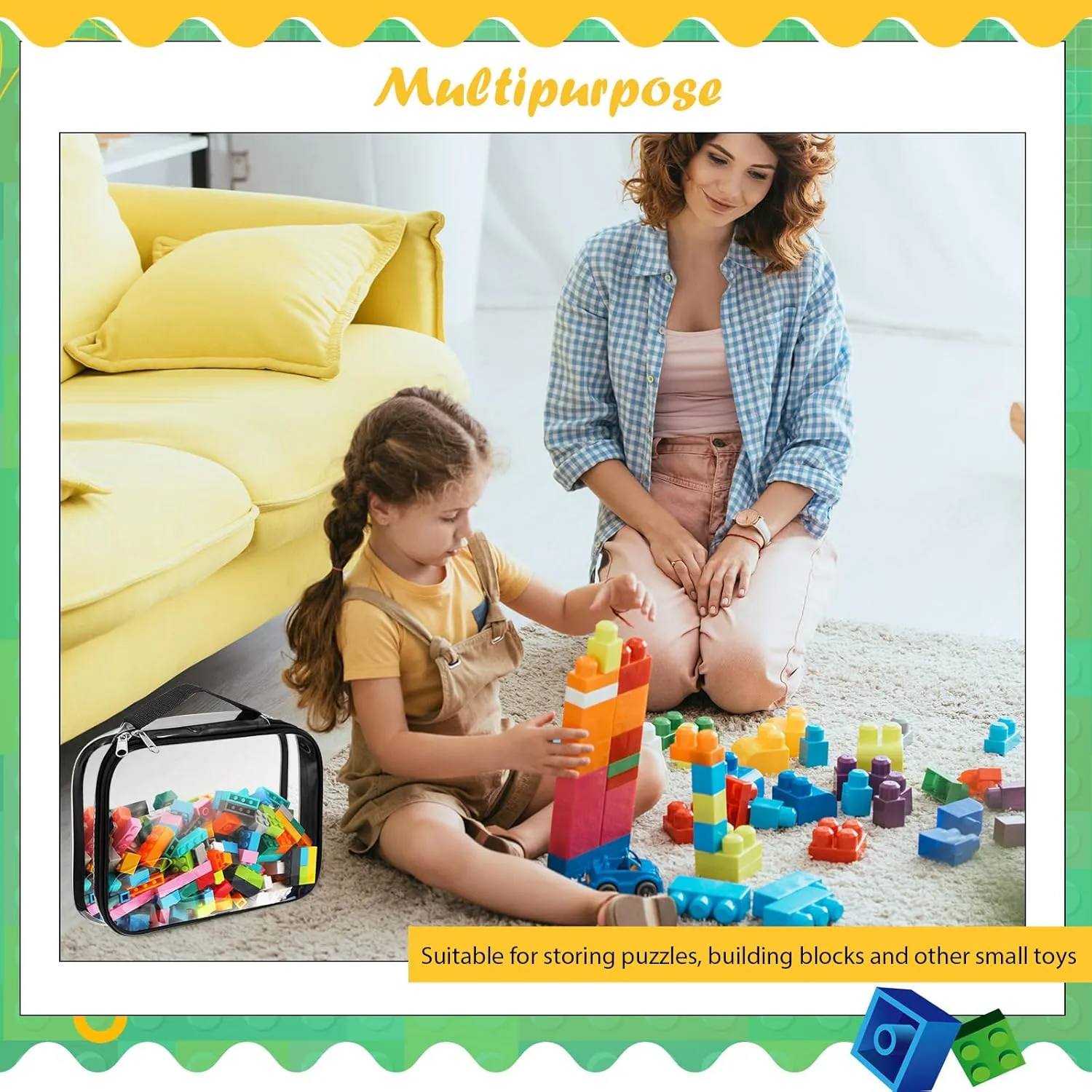 Sanwuta 3 Packs Toy Storage Bags with Zipper, Clear PVC Organizing Waterproof Toy Bags for Board Games, Building Blocks, and Kids Books(14.96 x 11 x 3.94 Inch,Black)