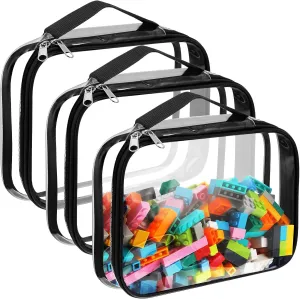 Sanwuta 3 Packs Toy Storage Bags with Zipper, Clear PVC Organizing Waterproof Toy Bags for Board Games, Building Blocks, and Kids Books(14.96 x 11 x 3.94 Inch,Black)