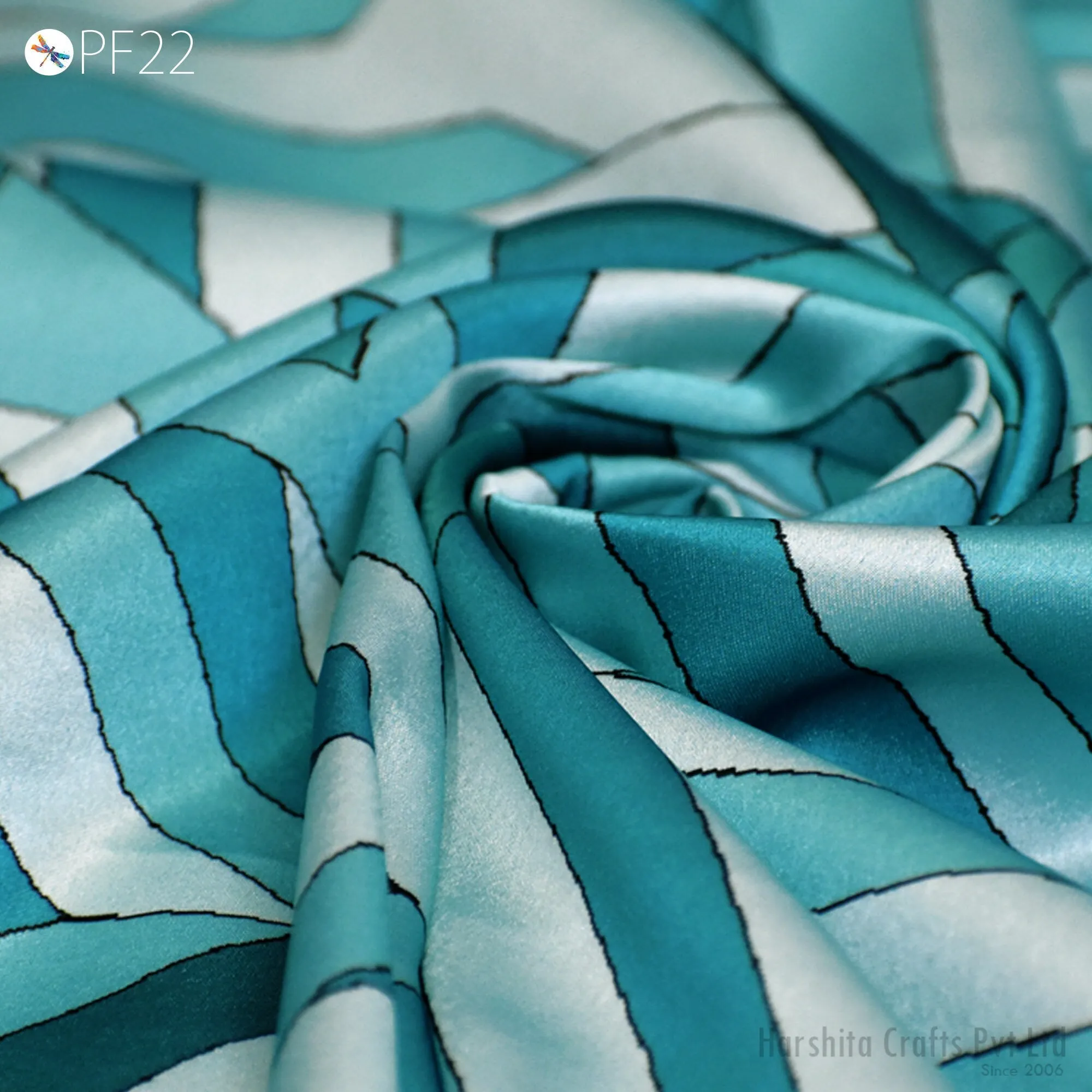 Satin fabric By Yard Indian Geometric Print Soft Flowy fabric Summer Dress Shirt Co-ord Set Clothing Party Costumes Drapery Sewing Crafting