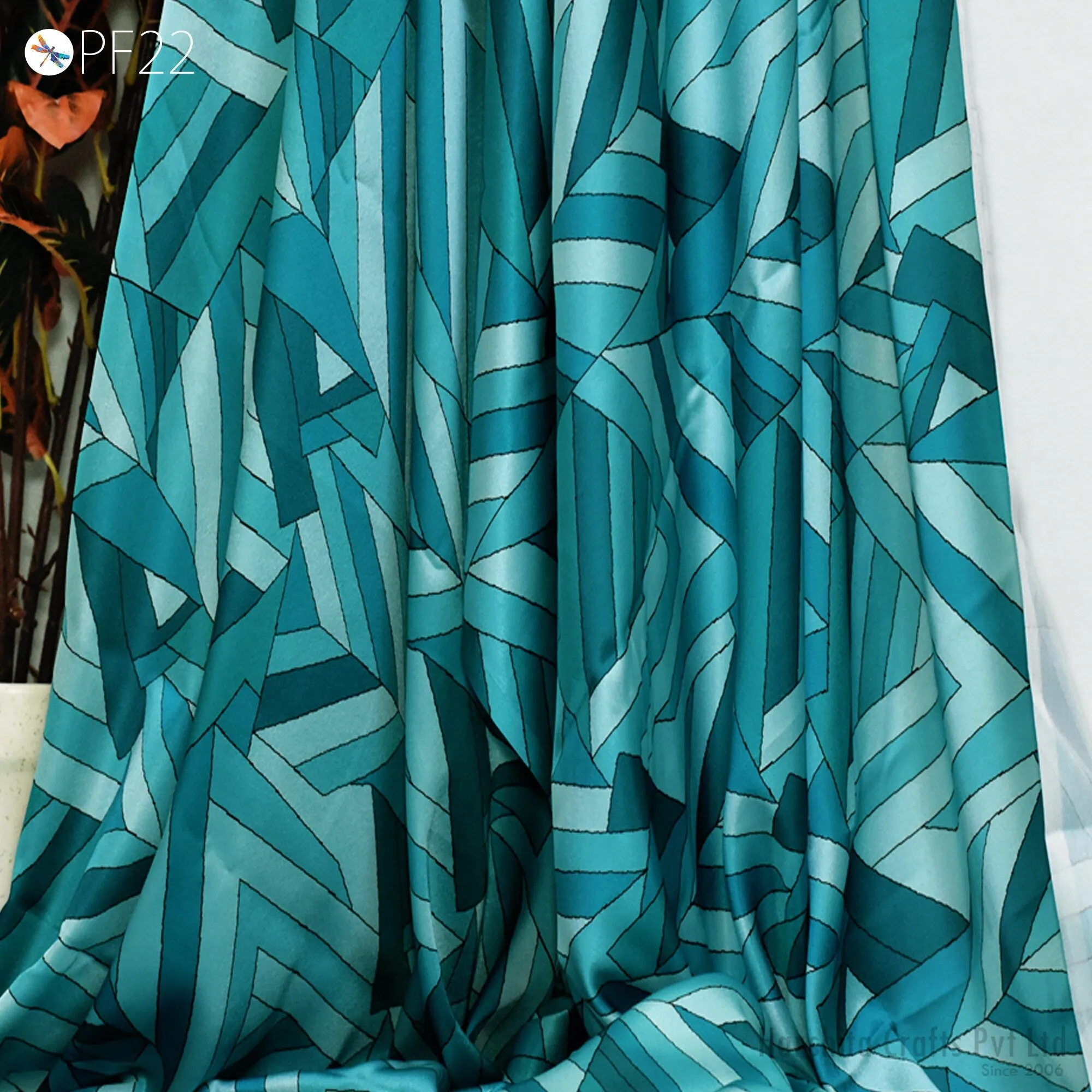 Satin fabric By Yard Indian Geometric Print Soft Flowy fabric Summer Dress Shirt Co-ord Set Clothing Party Costumes Drapery Sewing Crafting