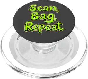Scan Bag Repeat Funny Self-Checkout Efficiency Retail Humor PopSockets PopGrip for MagSafe