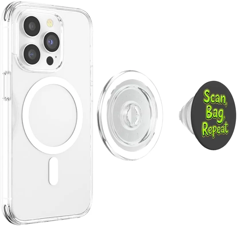 Scan Bag Repeat Funny Self-Checkout Efficiency Retail Humor PopSockets PopGrip for MagSafe