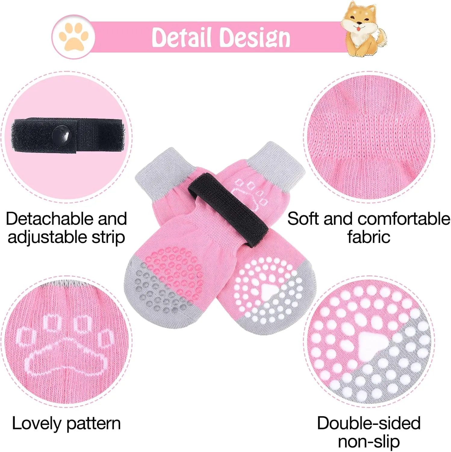 SCENEREAL Anti-Slip Dog Socks to Prevent Licking Paws, Dog Shoes for Hot/Cold Pavement, Dog Boots & Paw Protectors with Grippers for Hardwood Floors, Dog Booties for Small Medium Large Senior Dogs