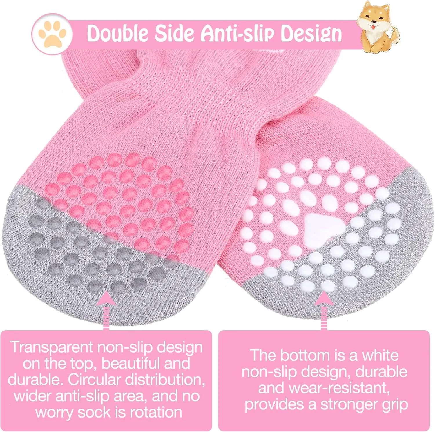 SCENEREAL Anti-Slip Dog Socks to Prevent Licking Paws, Dog Shoes for Hot/Cold Pavement, Dog Boots & Paw Protectors with Grippers for Hardwood Floors, Dog Booties for Small Medium Large Senior Dogs