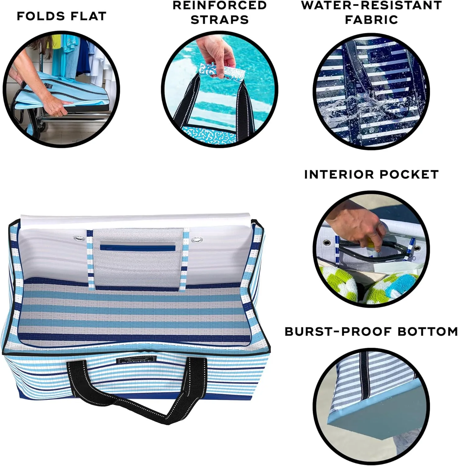 SCOUT 3 Girls' Extra Large Sandproof Utility Tote - Zipper Closure Beach, Pool & Travel Bag
