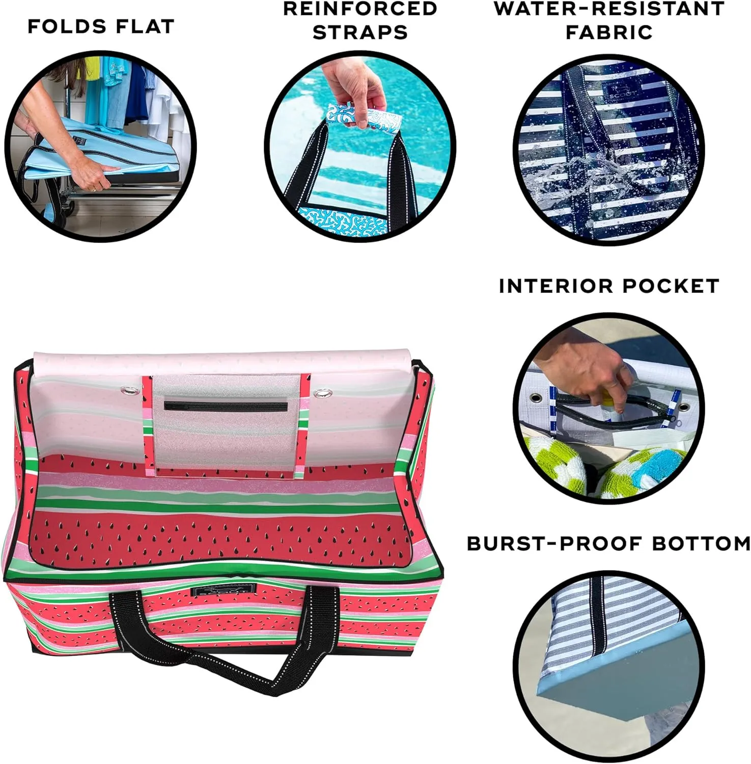 SCOUT 3 Girls' Extra Large Sandproof Utility Tote - Zipper Closure Beach, Pool & Travel Bag