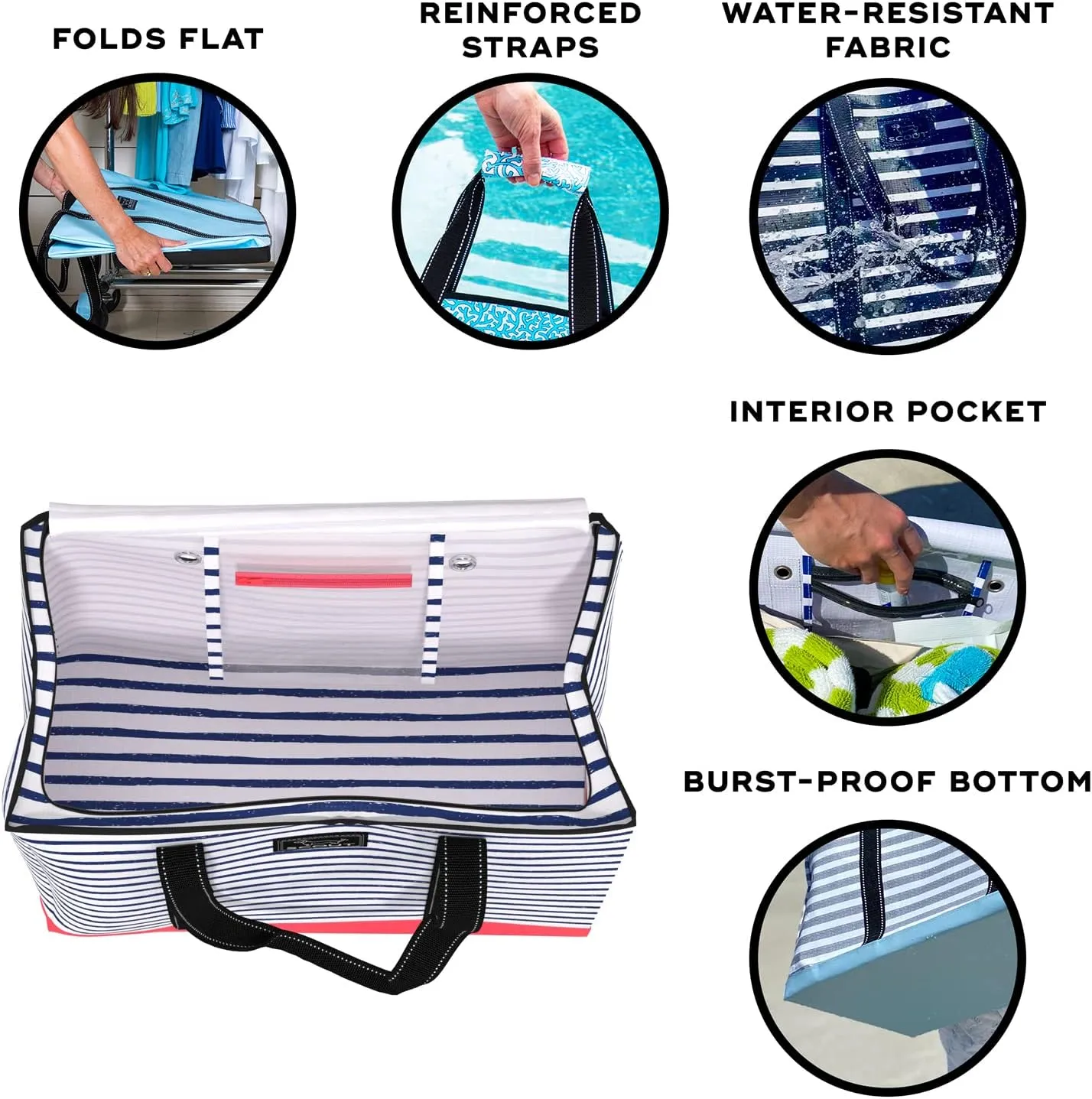 SCOUT 3 Girls' Extra Large Sandproof Utility Tote - Zipper Closure Beach, Pool & Travel Bag
