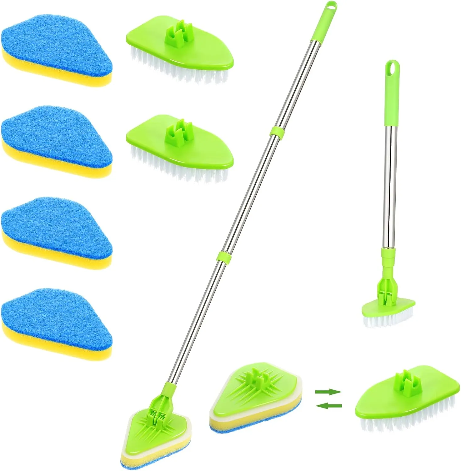 Scrub Cleaning Brush with Long Handle 2 in 1 Extendable Bathroom Floor Brushes with 2 Stiff Bristles and 4 Sponge with Long Handle Detachable Tile Lightweight Cleaner for Bathtub Shower