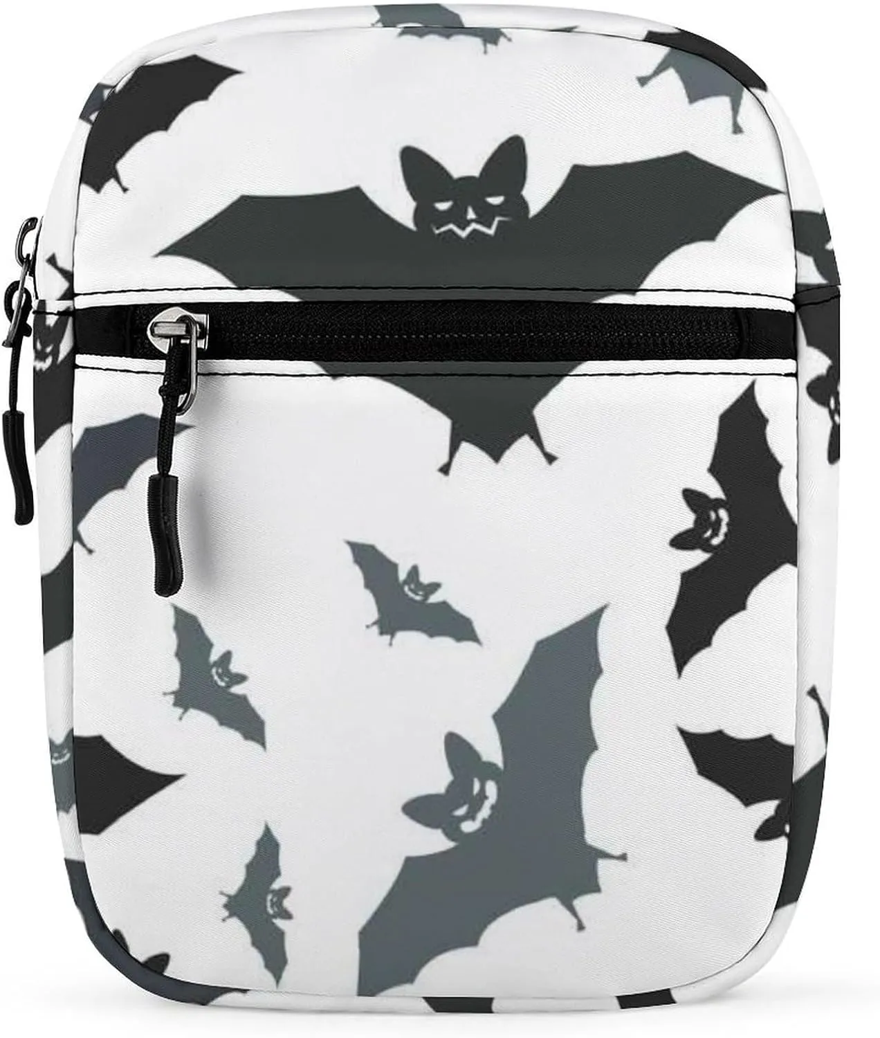 Seamless Black Grey Bats on White Adjustable Fanny Waist Pack Pouch, Waterproof Crossbody Runners Bag Wallet for Gym Hiking Fitness Women Men 6.1 x 2.2 x 7.9 inch