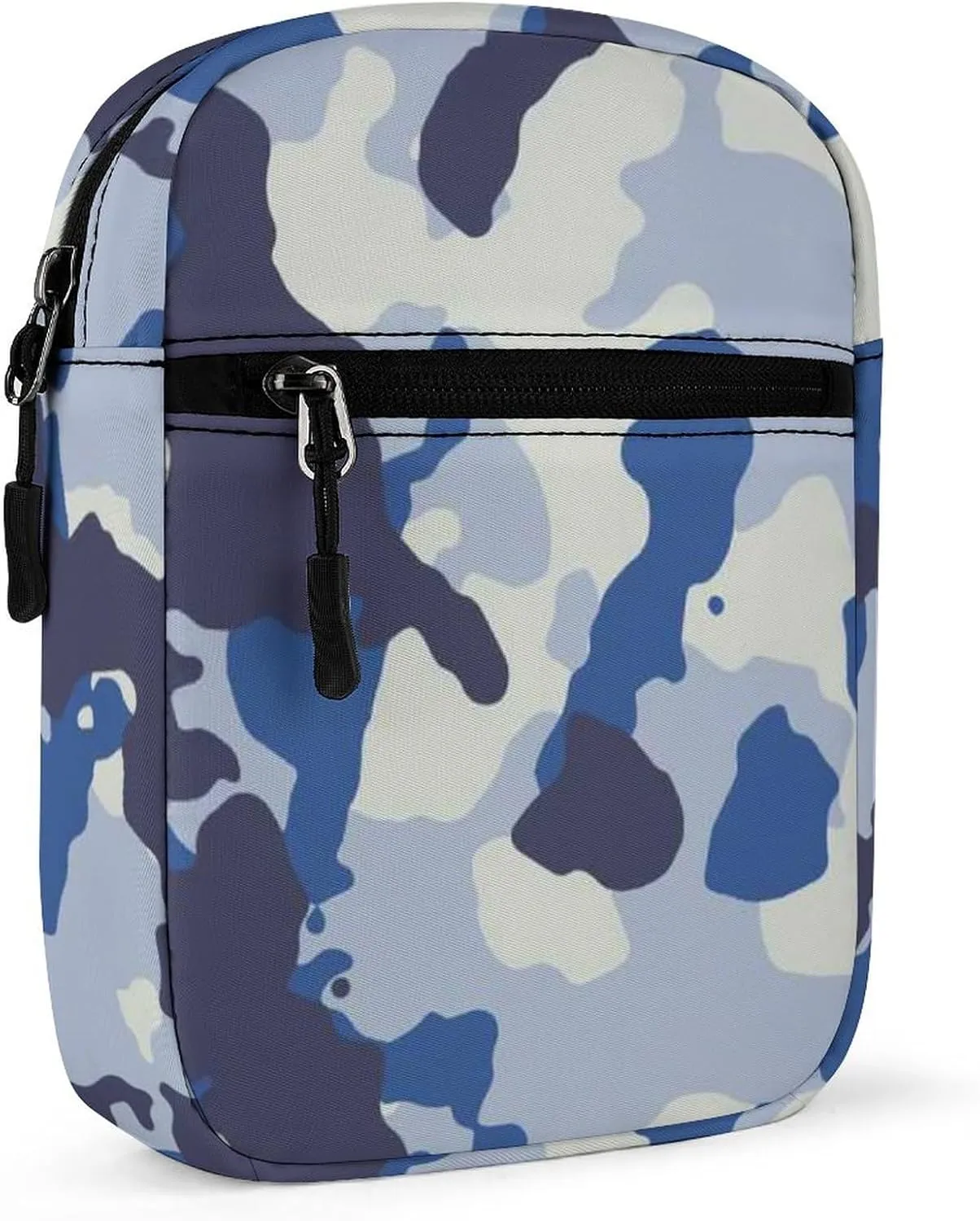 Seamless Blue Black Grey Urban Horizontal Camouflage Camo Pattern Adjustable Fanny Waist Pack Pouch, Waterproof Crossbody Runners Bag Wallet for Gym Hiking Fitness Women Men 6.1 x 2.2 x 7.9 inch